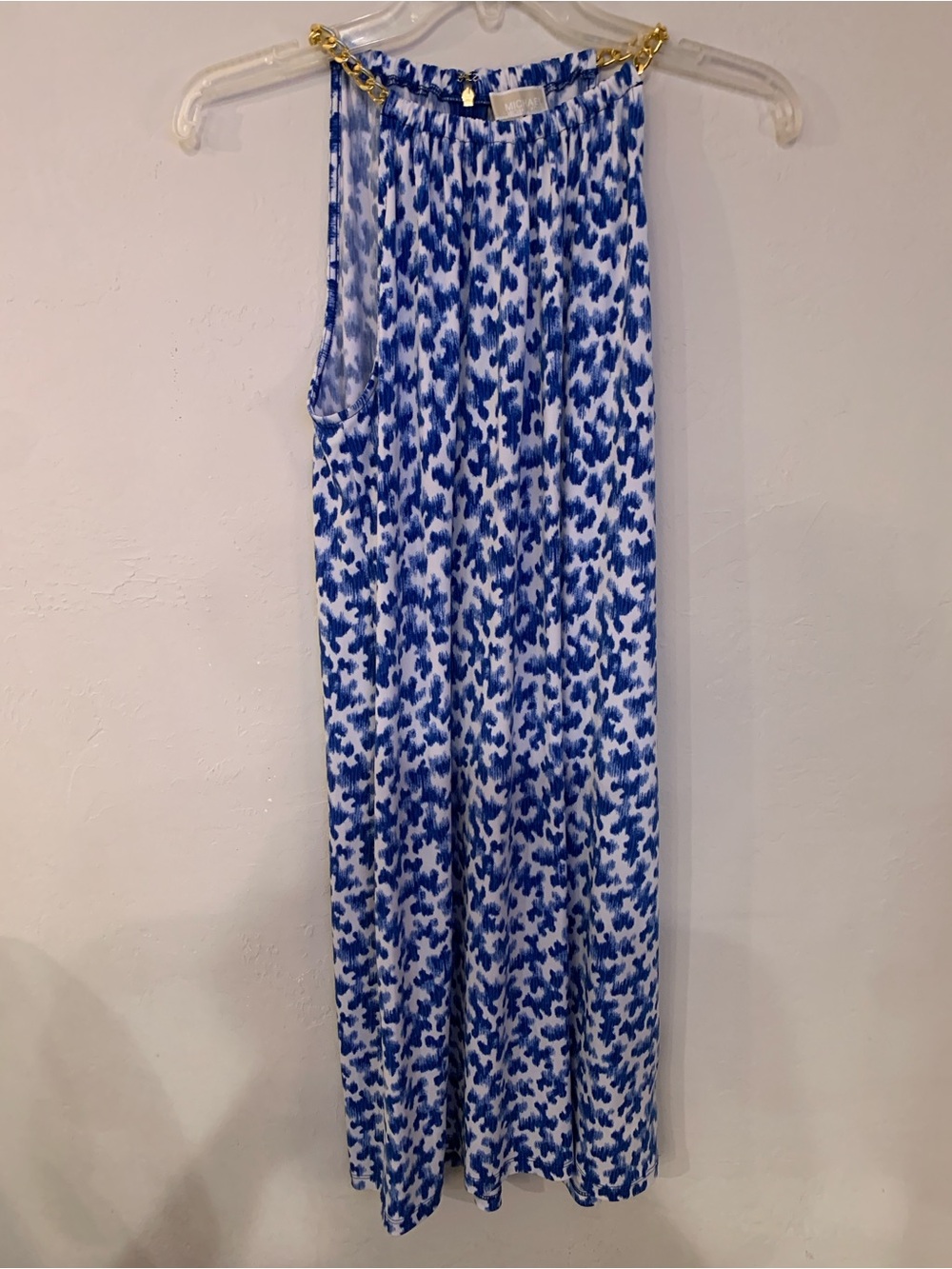 MICHAEL Kors Blue & White Sleeveless Chain Halter Print Shift NWT M ret $110